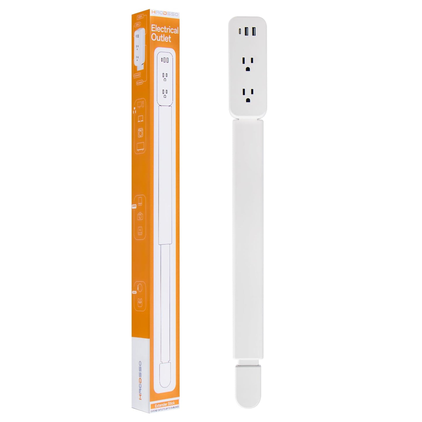 Electrical Outlet Extender Stick - Extends 22"-34", Rotates 180°