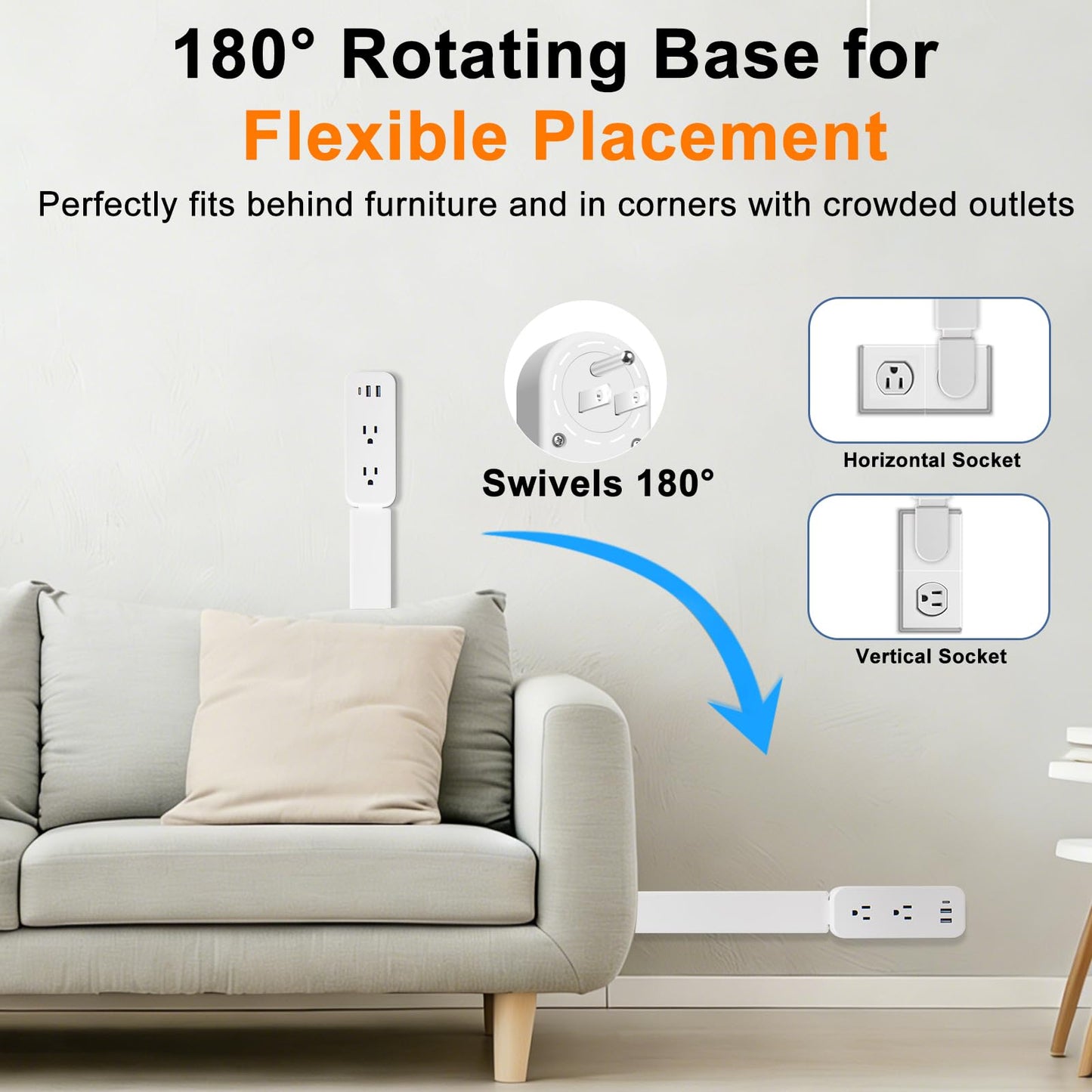 Electrical Outlet Extender Stick - Extends 22"-34", Rotates 180°