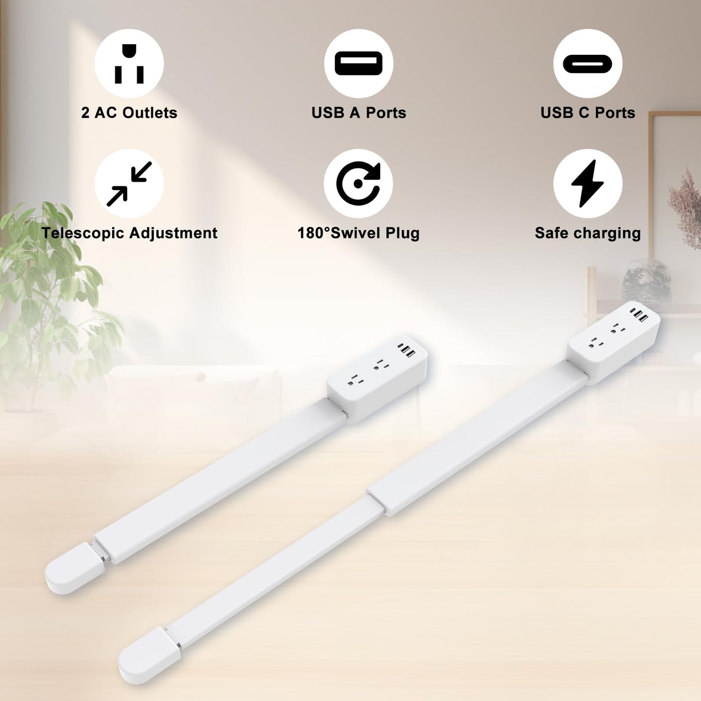 Electrical Outlet Extender Stick - Extends 22"-34", Rotates 180°